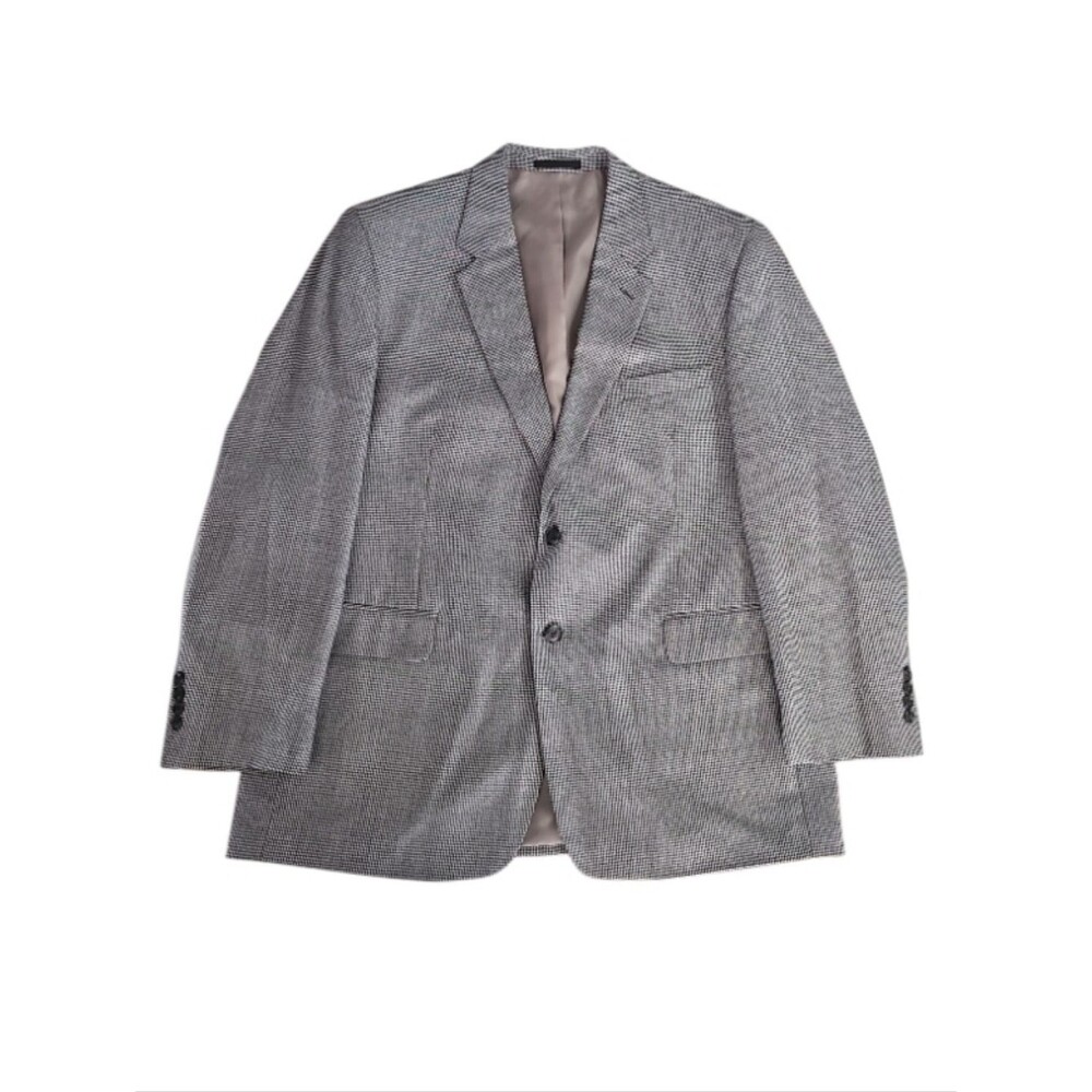 Men’s 46R Houndstooth Wool Blend Blazer Gray Preppy Classic Sport Coat